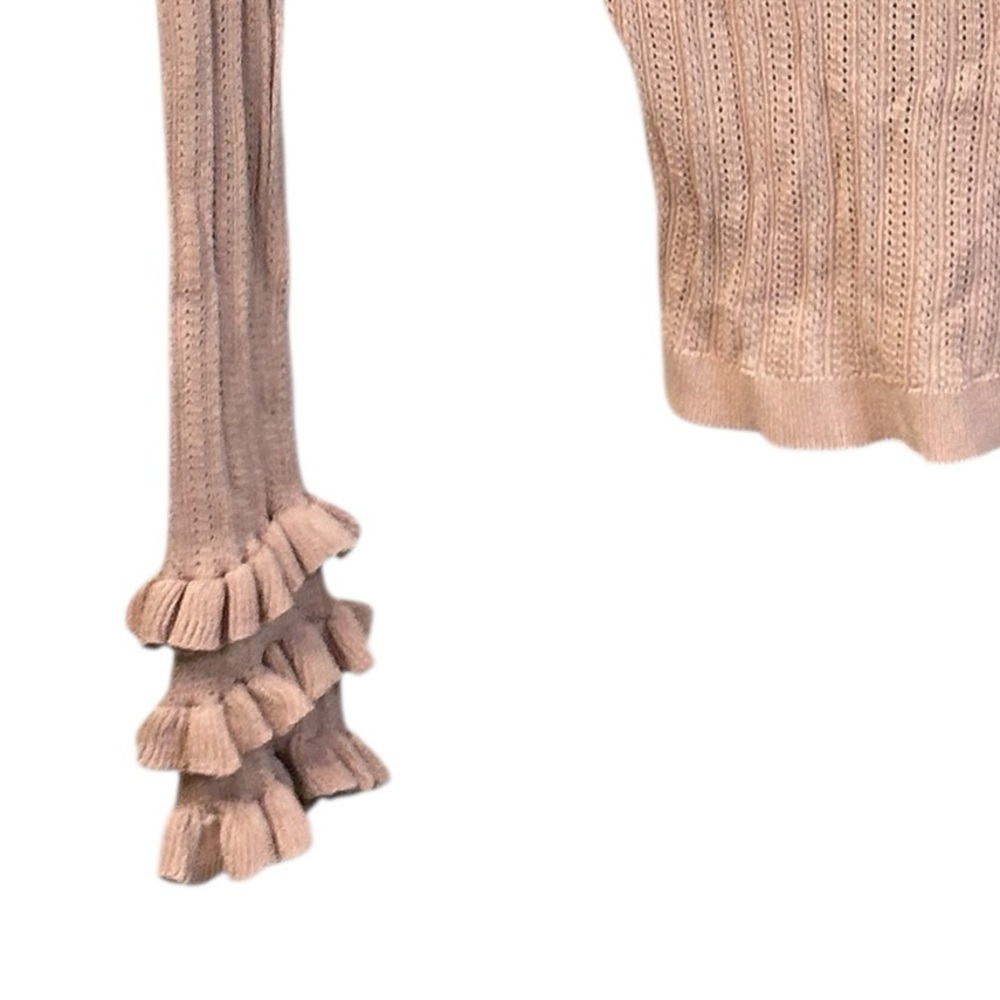 ZARA — Women’s Light Pink Ribbed Knit Top with Ruffled Sleeves - Picture 10 of 11